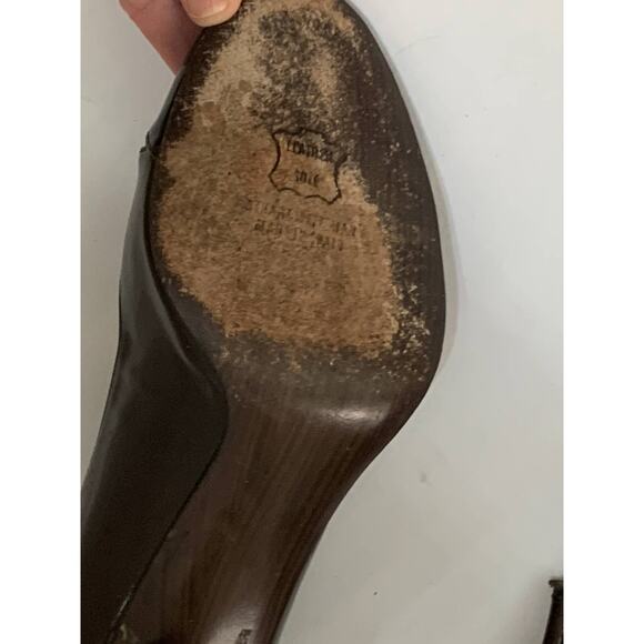 Stuart Weitzman Women's Metallic Brown Leather Peep Toe Pump Heels Size 9 - Picture 10 of 11